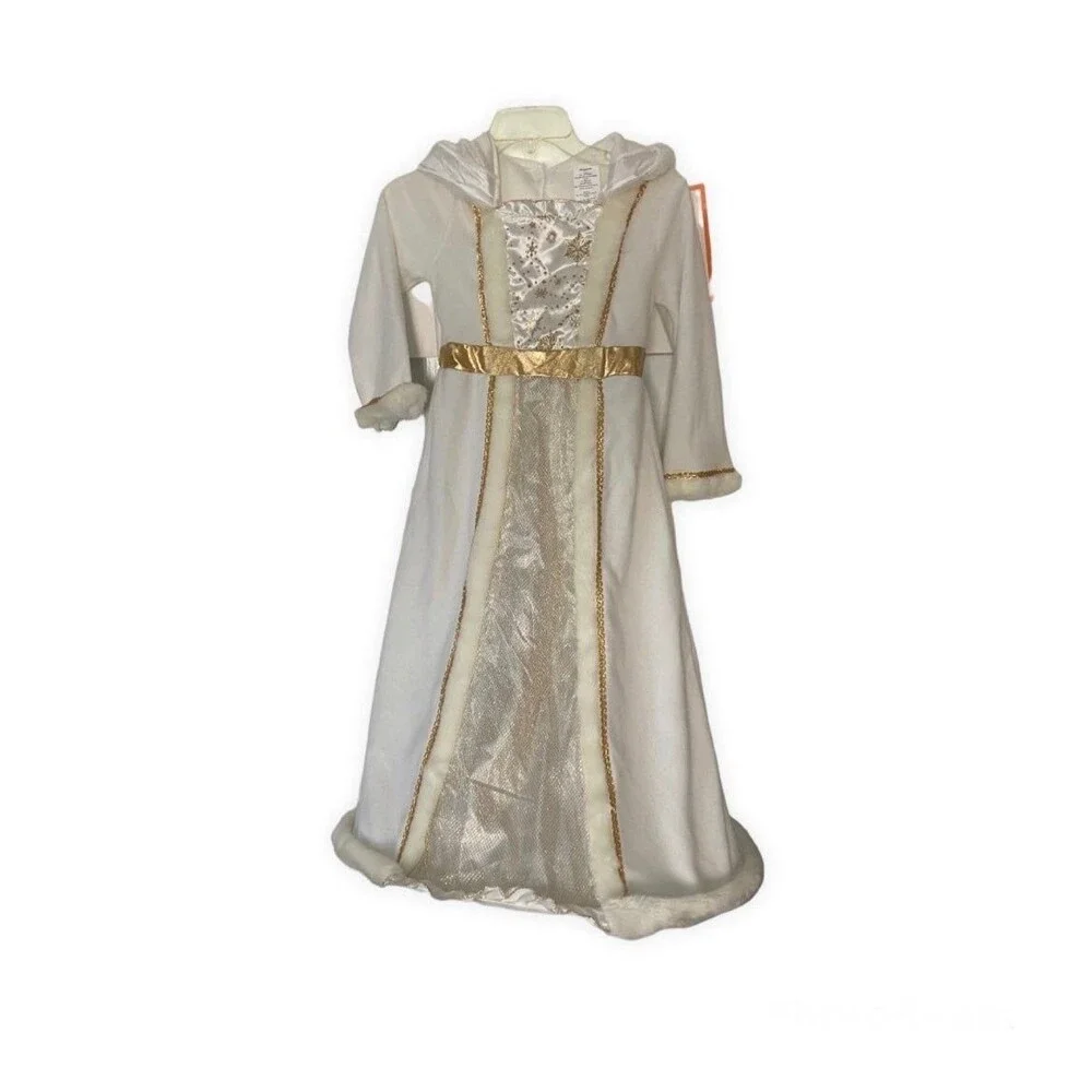 New Snow Queen Costume  White & Gold Dress Size Small (4-6x)